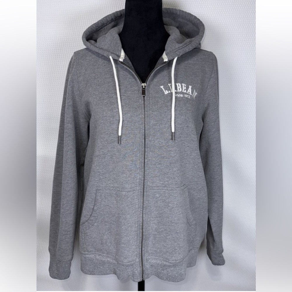 LL Bean Since 1912 Full-Zip Hooded Sweatshirt Embroidered Logo Sz Medium Gray